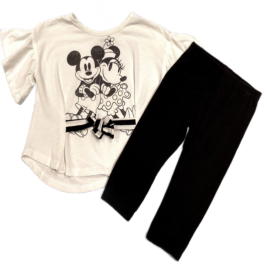 2T Girls Disney Junior White/Black Mickey and Minnie Shirt, Garanimals Leggings