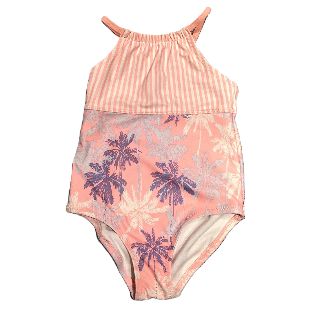 2T Girls Osh Kosh Light Pink Swimsuit With Stripes and Palm Trees