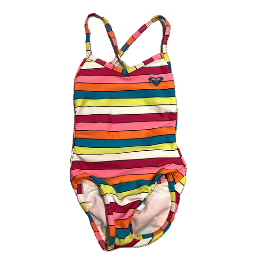 2T Girls Roxy Striped Open Back Swimsuit