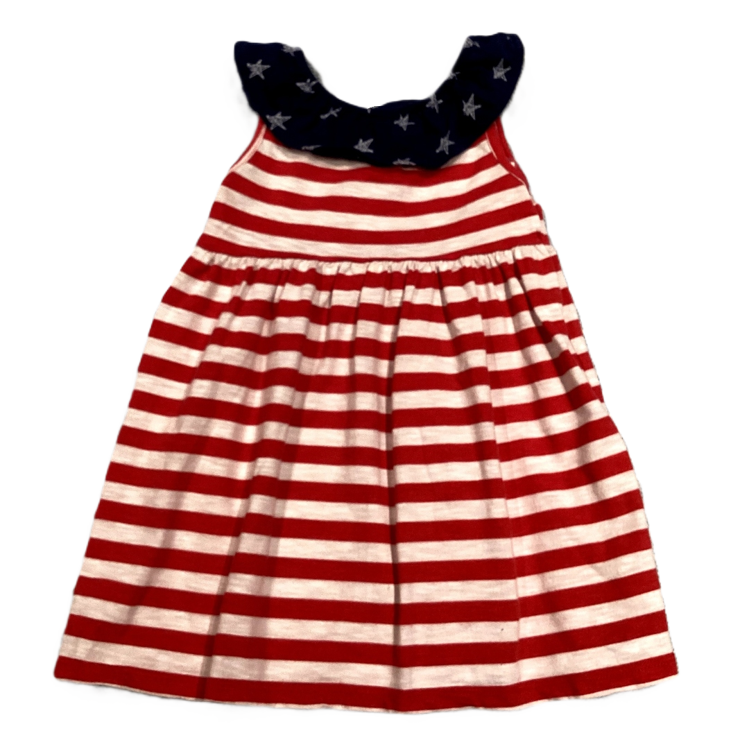 2T Girls Lightening Bug Red/White Striped Dress w/Navy Star Collar