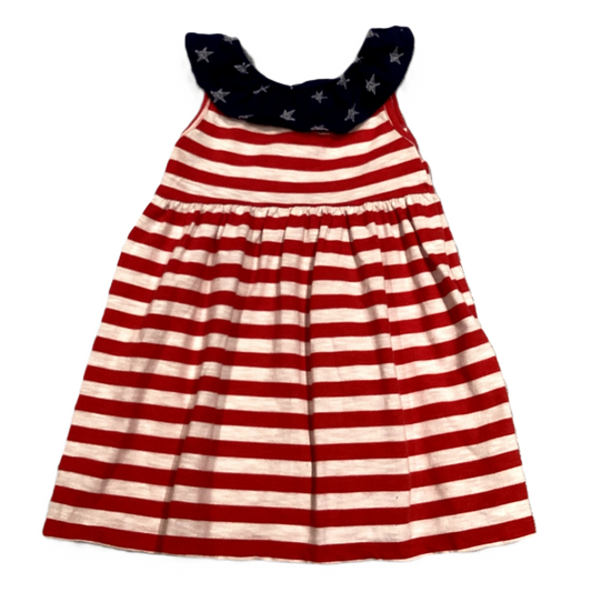 2T Girls Lightening Bug Red/White Striped Dress w/Navy Star Collar