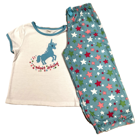 3T Girls Gymboree 3-4 White Sweet Dreams Unicorn 2 Piece Pajamas