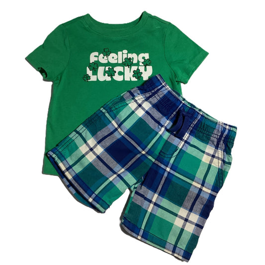 18-24 Boys Old Navy Green Feeling Lucky Tshirt, Gymboree Plaid Shorts