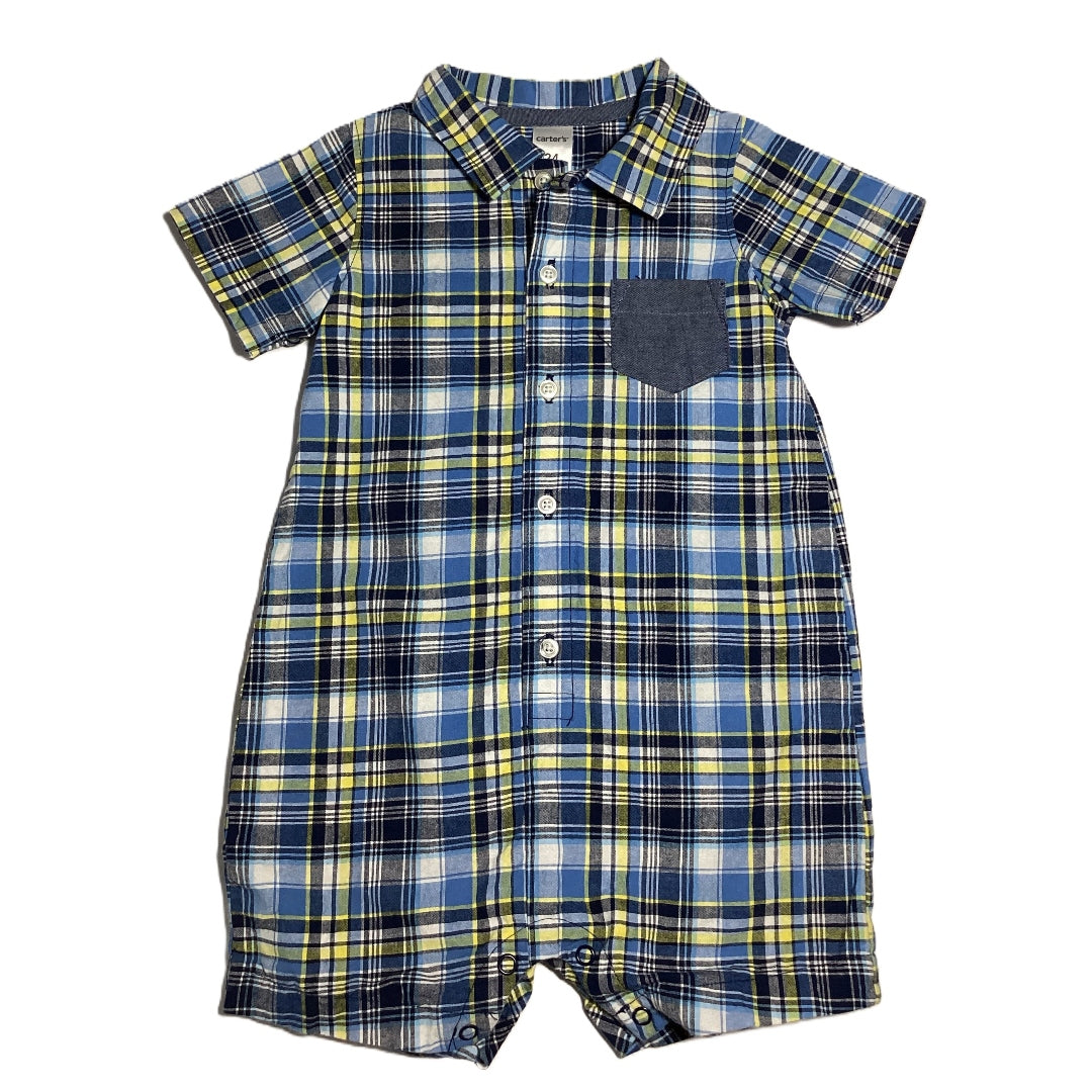 18-24 Boys Carter's Blue Plaid Button Down Romper