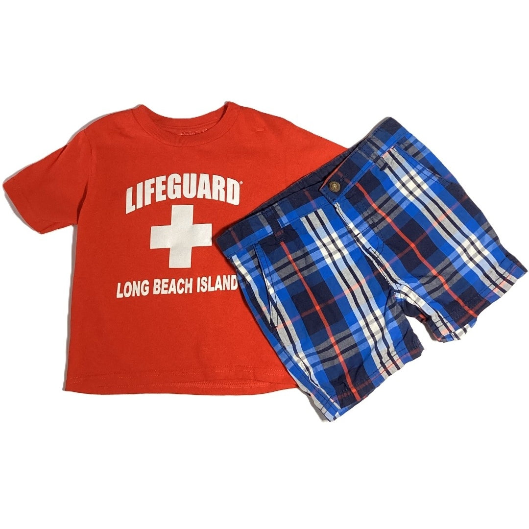 18-24 Boys Officially Licensed Red LBI Lifeguard Tshirt, Carter's Plaid Shirt