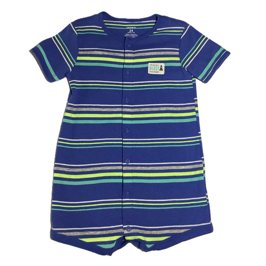 18-24 Boys Carter's Periwinkle Romper w/Neon Green Stripes