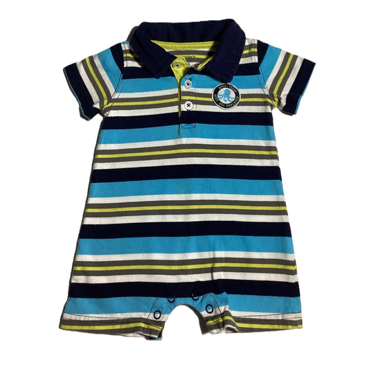 3-6  Boys Carter's Blues and White Stripe Aqua Adventurer Romper