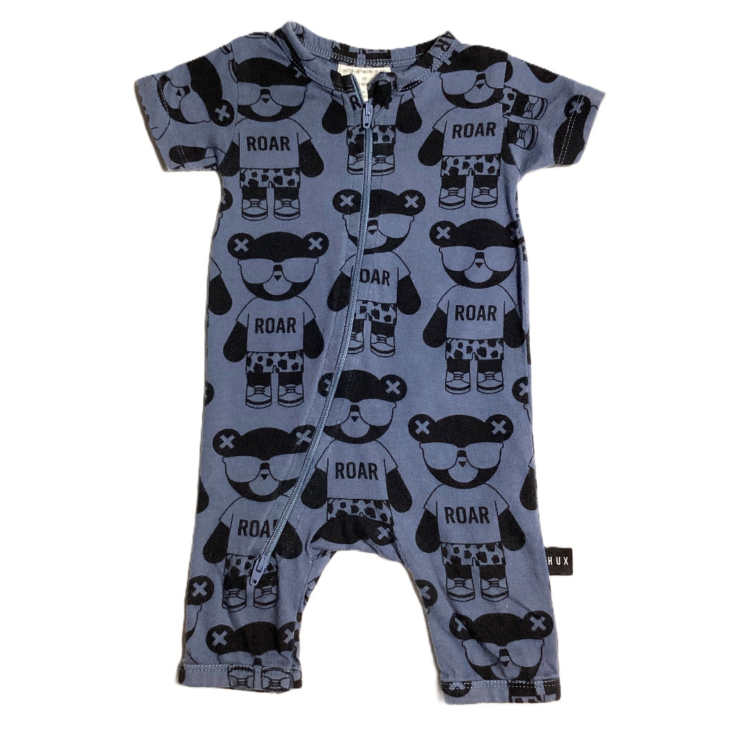 3-6  Boys Hux Baby Organic Blue and Black Roar One Piece