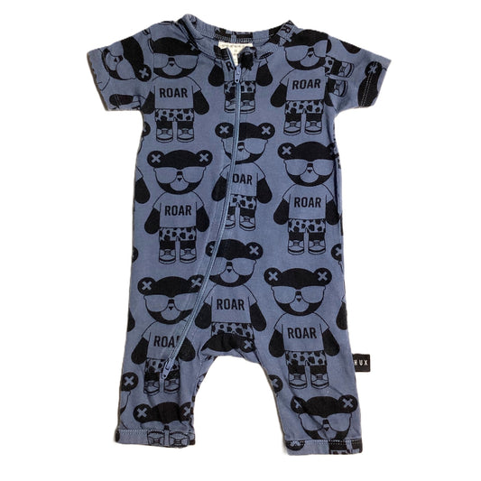 3-6  Boys Hux Baby Organic Blue and Black Roar One Piece
