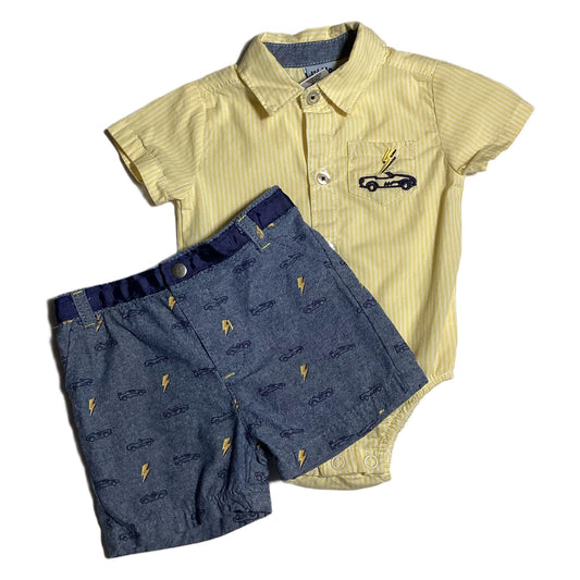 3-6  Boys Little Lad Yelow Button Down Ones, Matching Shorts