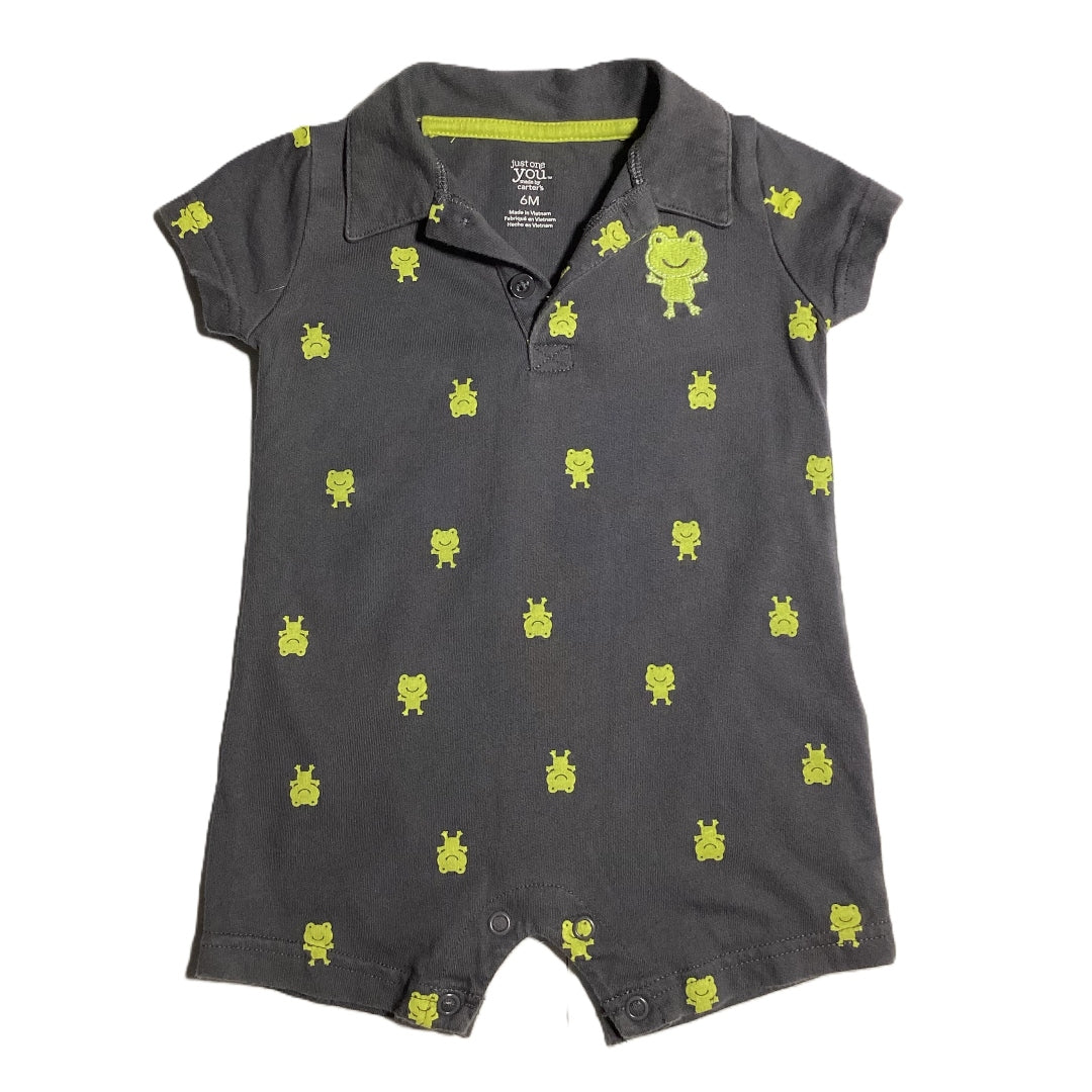3-6  Boys Just One You  Charcoal Romper w/Frogs