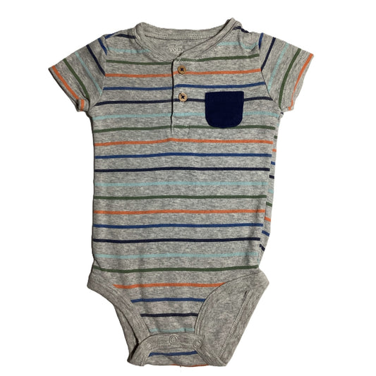 3-6  Boys Just One You Gray Button Onesie w/Stripes