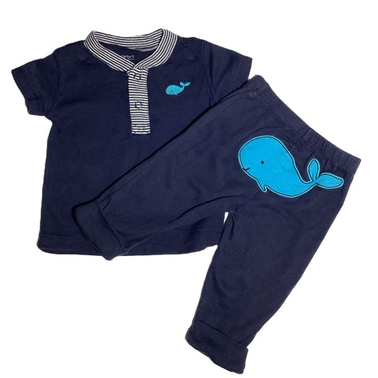 3-6  Boys Carter's Navy Tshirt w/Whale, Matching Pants