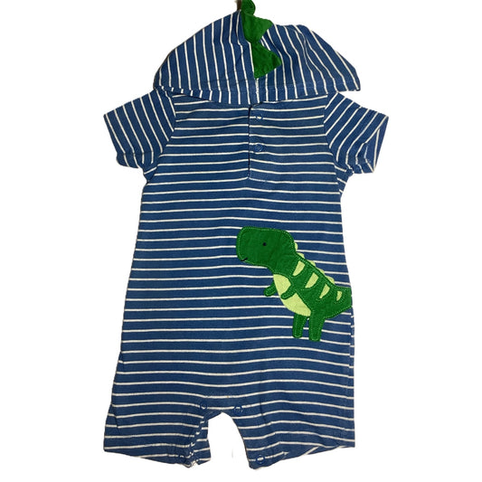 3-6  Boys Child of Mine Dusty Blue/White Stripe Romper w/Dinosaur