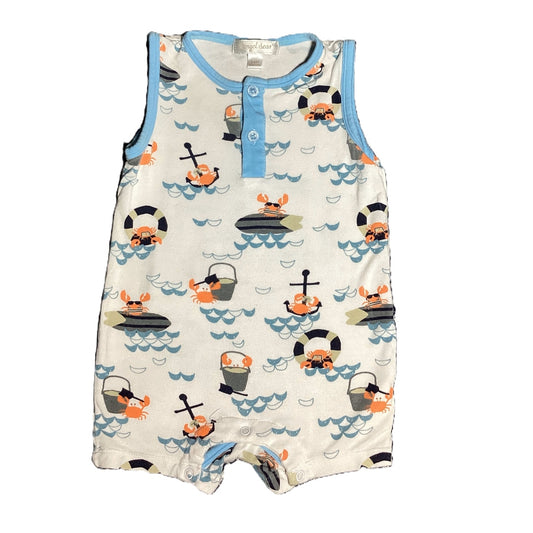 3-6  Boys Angel Dear White Romper w/Crabs at Play