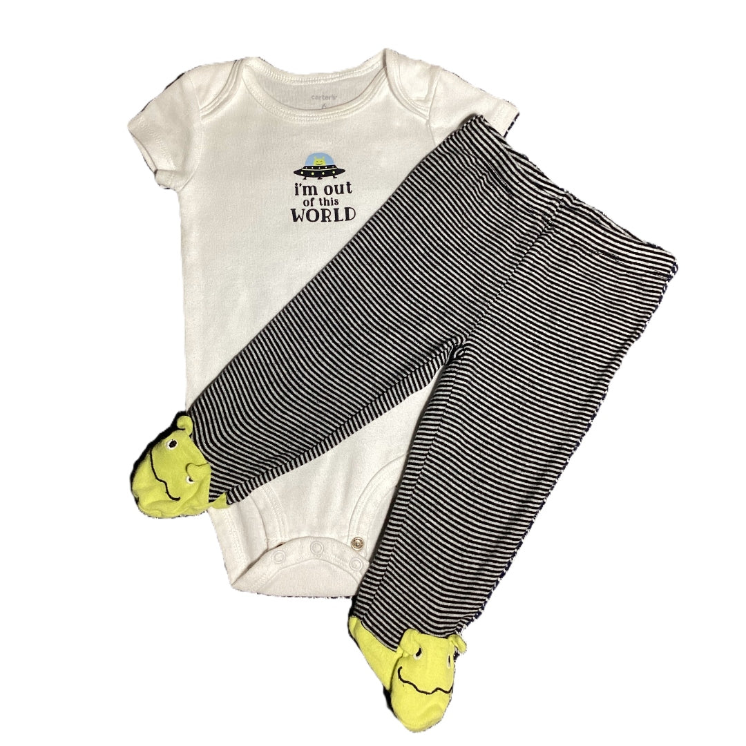 3-6  Boys Carter's White I'm Out of the World Onesie, Matching Pants