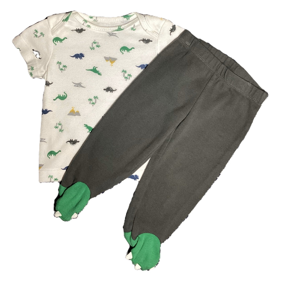 3-6  Boys Carter's White Shirt w/Dinosaurs, Matching Charcoal Pants