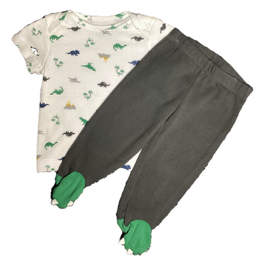 3-6  Boys Carter's White Shirt w/Dinosaurs, Matching Charcoal Pants