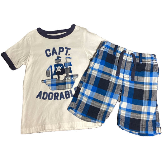 3T Boys Carter's White and Plaid Captain Adorable Shirt, Matching Shorts