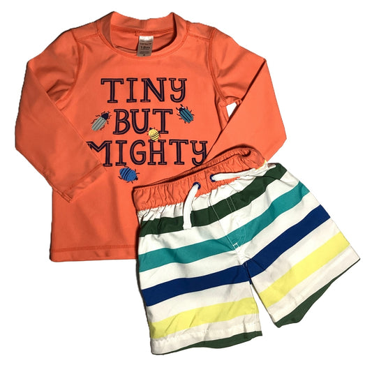 12-18 Boys  Just One You Orange Tiny but Mighty Swim Shirt and Matching Trunks