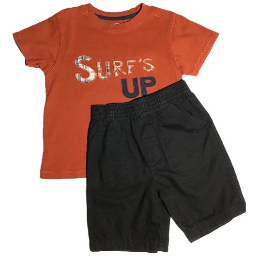 3T Boys Gymboree Terra Cotta Surf's Up Tshirt, Garanimals Black Shorts
