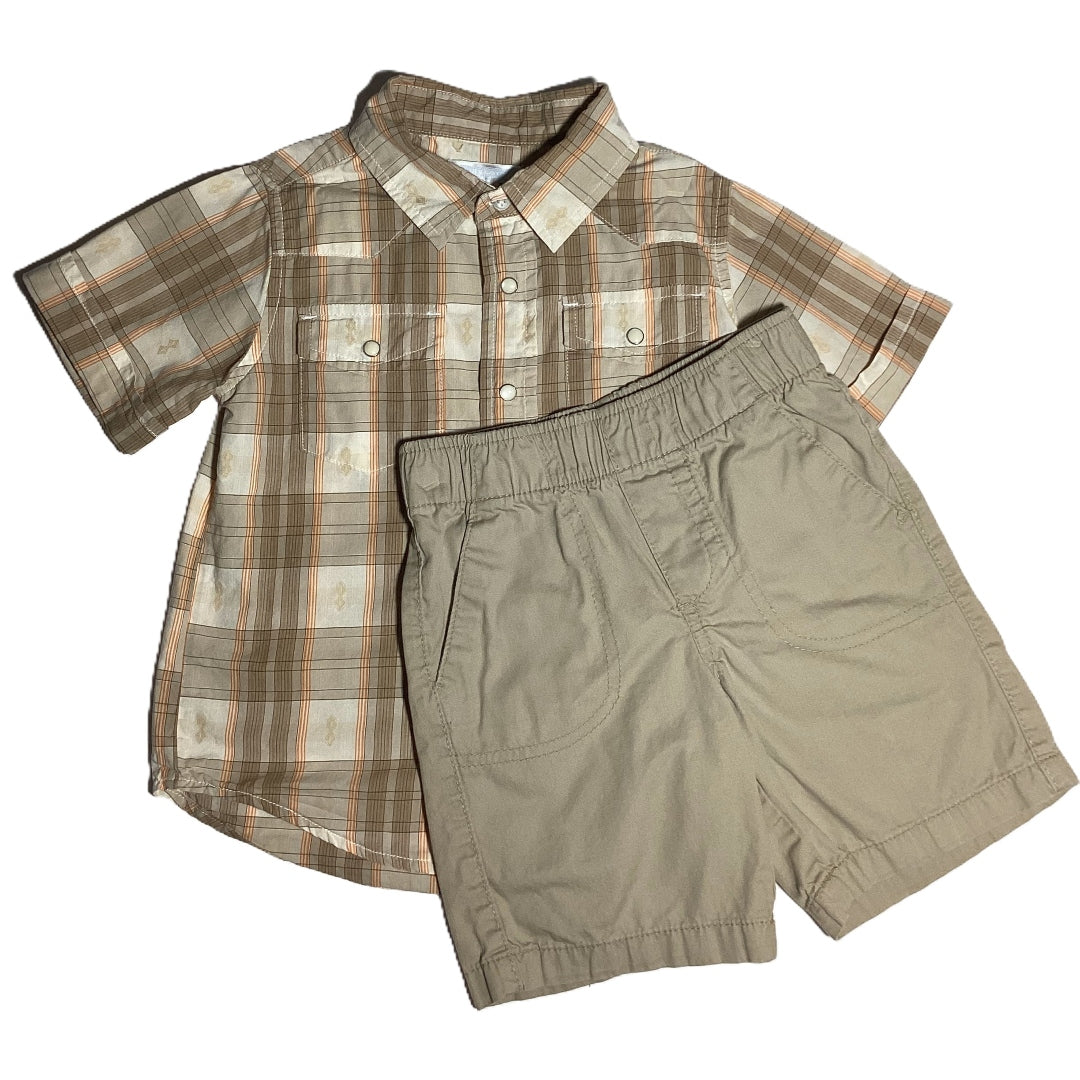 3T Boys Old Navy Khaki Plaid Button Down, Circo Khaki Shorts