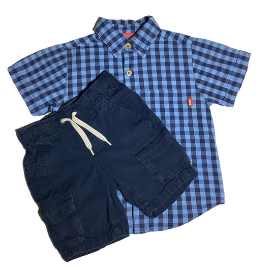 3T Boys Kite Blue Checked Button Down, Old Navy Shorts