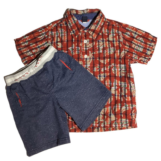 3T Boys Baby Gap Red Plaid Tropical Shirt, Healthtex Blue Shorts