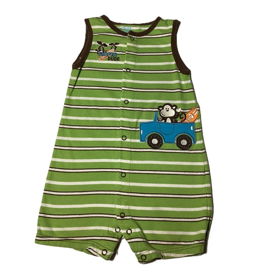 18-24 Boys Child of Mine Bright Green & Brown Romper