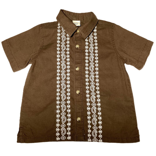 18-24 Boys Old Navy Brown Button Down w/Paisley Embroidery