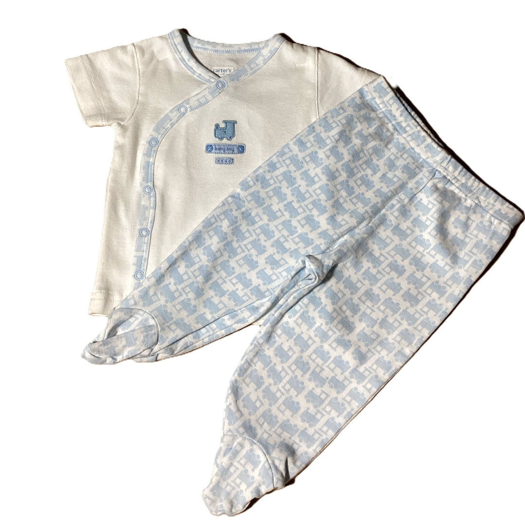 0-3 Boys Carter's White/Light Blue Side Snap Shirt, Matching Pants