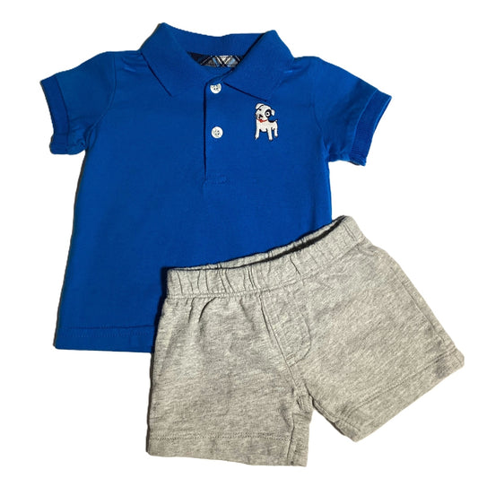 0-3 Boys Just One You Bright Blue Polo w/Dog, Carter's Shorts