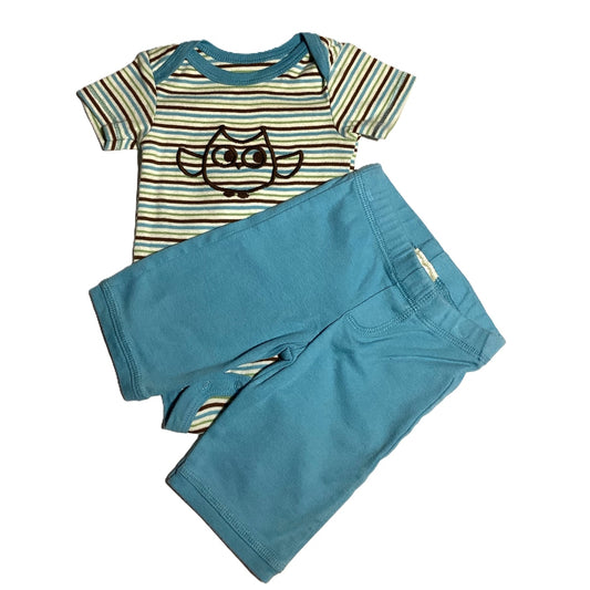 0-3 Boys Koala Baby White Striped Onesie, Matching Turquoise Pants