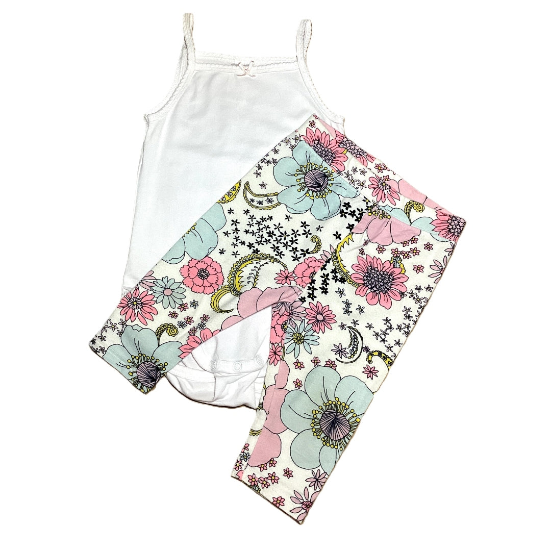 12-18 Girls H&M White Cami Tank Top, Baby Gap Floral Capris