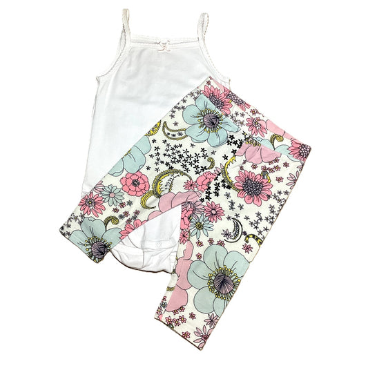 12-18 Girls H&M White Cami Tank Top, Baby Gap Floral Capris