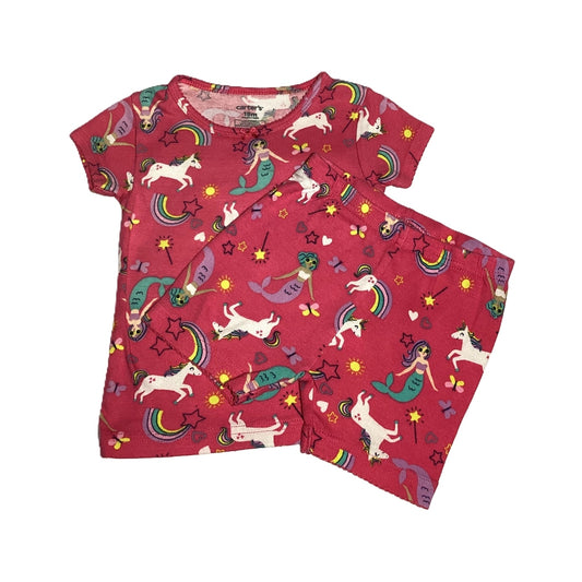 12-18 Girls Carter's Pink 2 Pajamas w/Mermaids and Unicorns