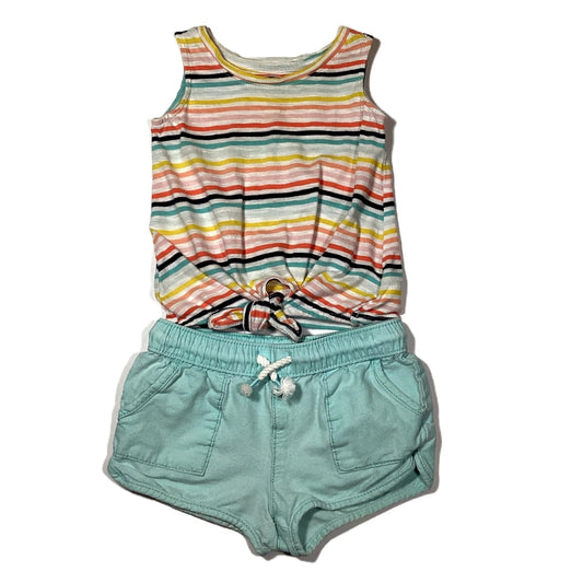 12-18 Girls Old Navy White/Multi Stripe Front Tie Shirt, OshKosh Mint Shorts