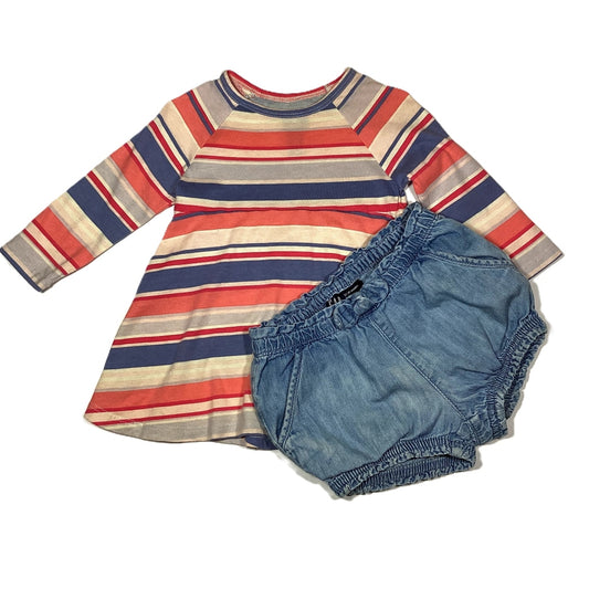 12-18 Girls Baby Gap Pink/Blue Stripe Lightweight Swing Shirt, Baby Gap Chambray Bubble Shorts