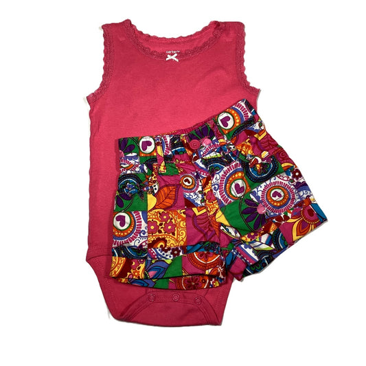 12-18 Girls Carter's Pink Onesie w/Lace Trim, The Children's Place Patchwork Shorts