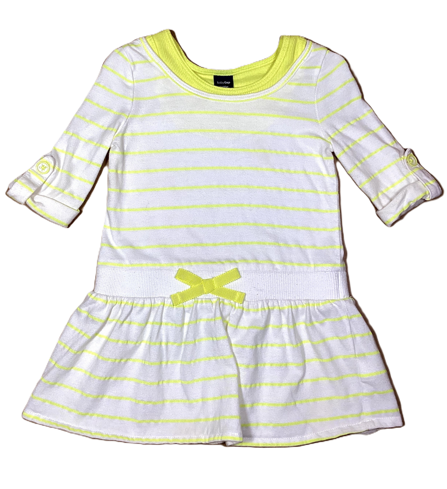 12-18 Girls Baby Gap White/Neon Yellow Drop Waist Dress