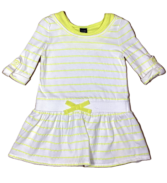 12-18 Girls Baby Gap White/Neon Yellow Drop Waist Dress