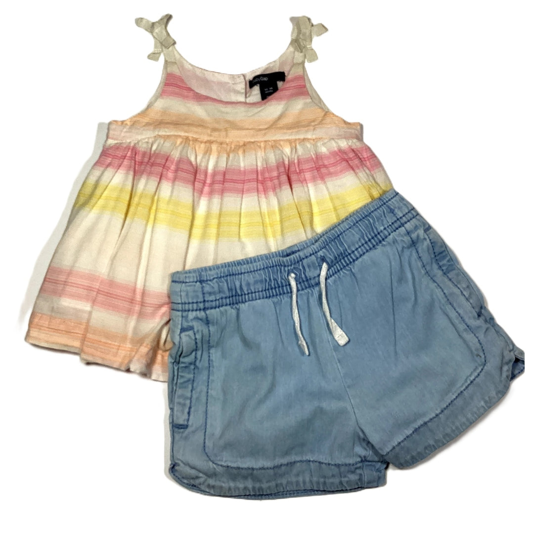 12-18 Girls Baby Gap Ivory Tank w/"Distressed" Stripes, Carter's Shorts