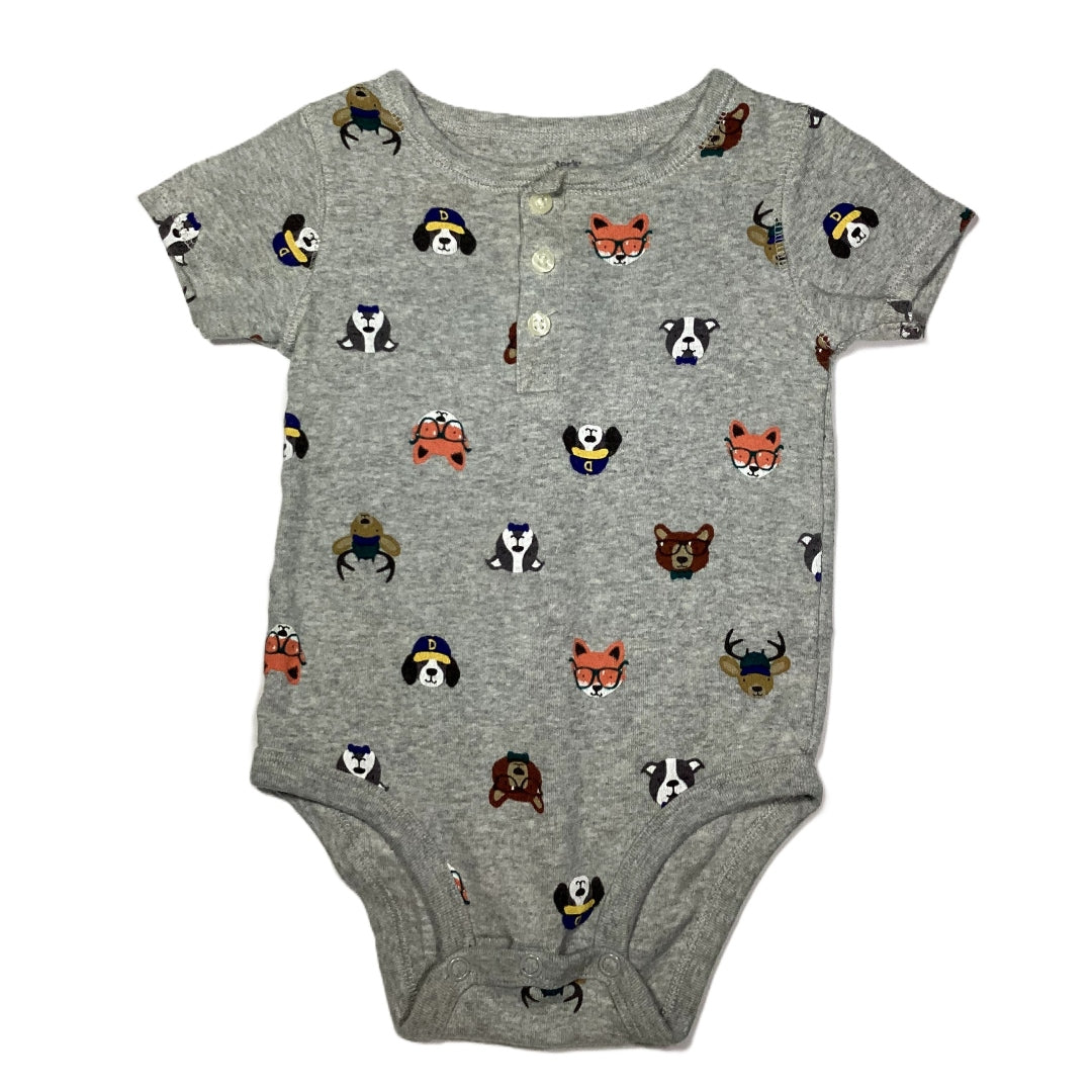 12-18 Boys  Carter's Gray Henley Onesie w/Dog Faces