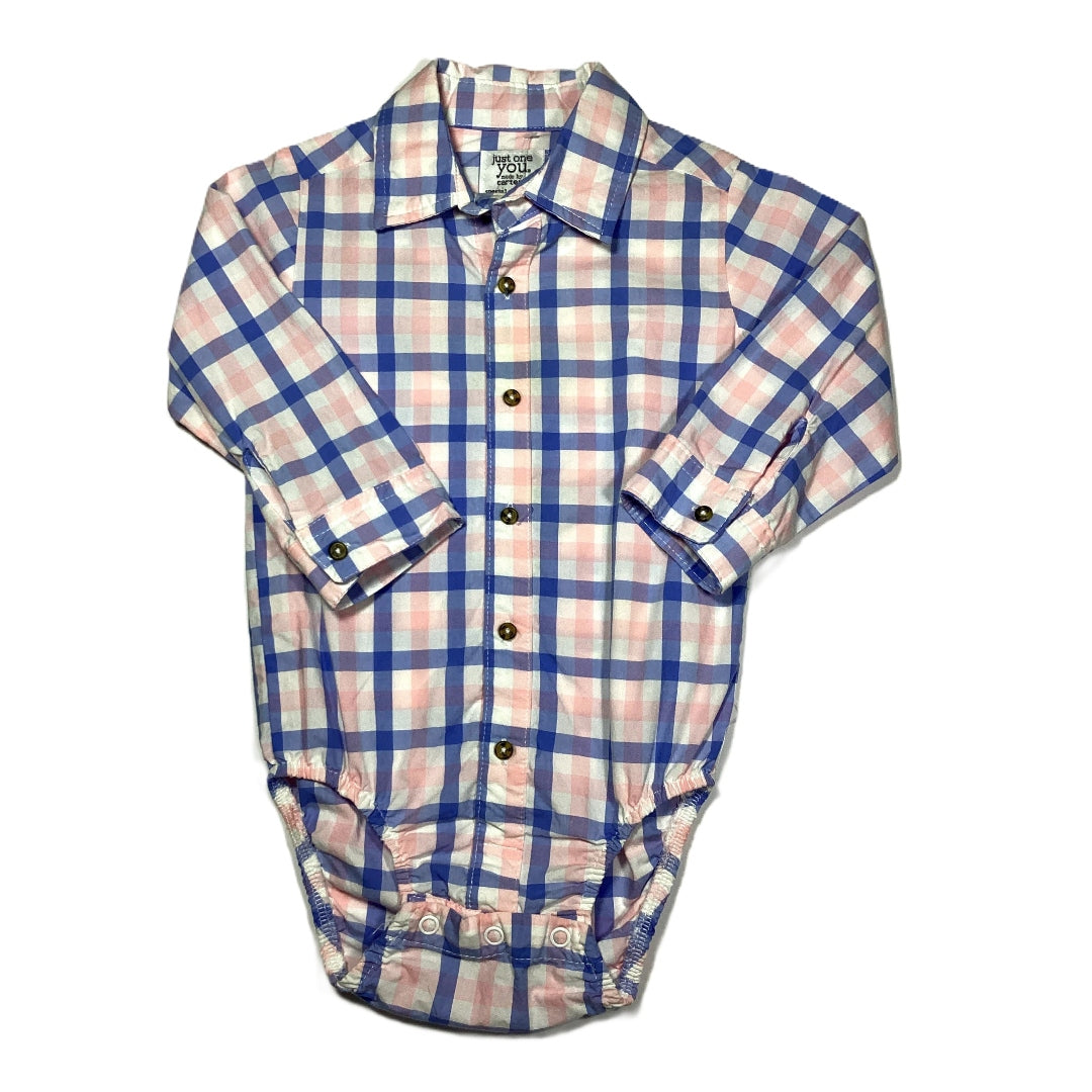 12-18 Boys  Just One You White/Pink/Blue Plaid Button Down Onesie
