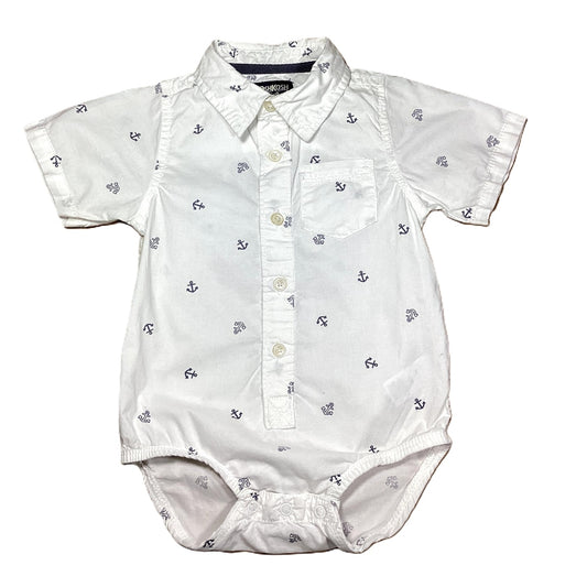 12-18 Boys  OshKosh White Button Down Onesie w/Anchors