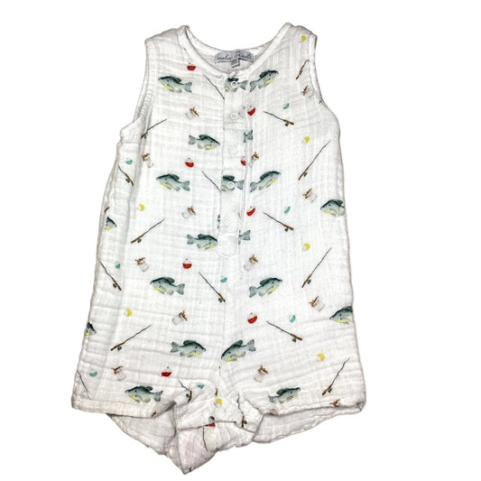 18-24 Boys Nola Tawk White Organic Romper w/Fish