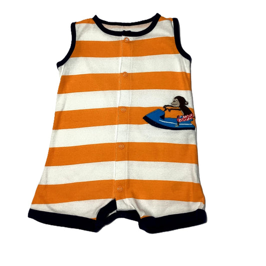3-6 Boys Carter's Orange/White Romper w/Monkey on Waverunner
