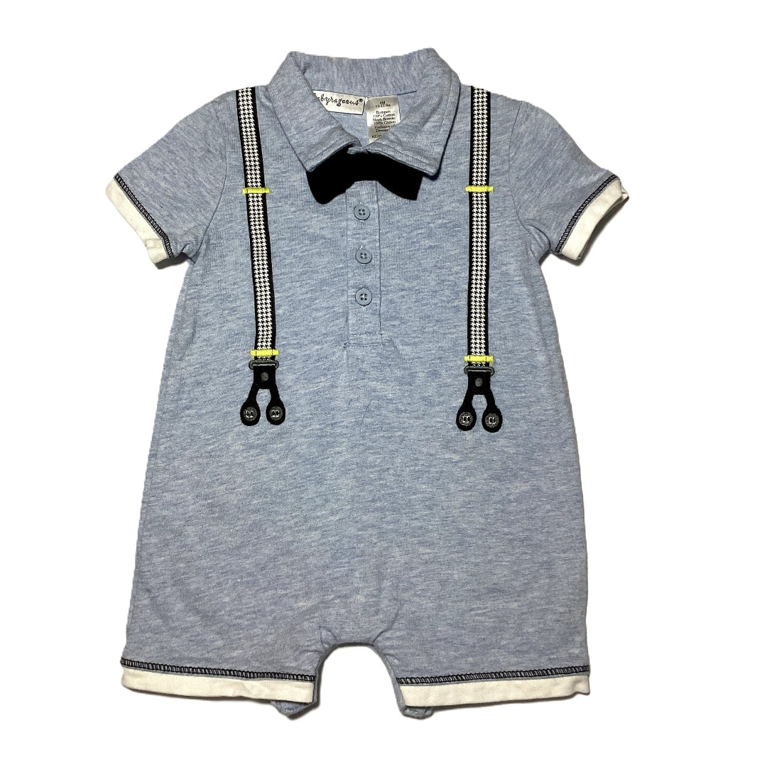 3-6 Boys Babyrageous Light Blue Romper w/Suspenders and Bowtie