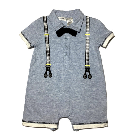 3-6 Boys Babyrageous Light Blue Romper w/Suspenders and Bowtie