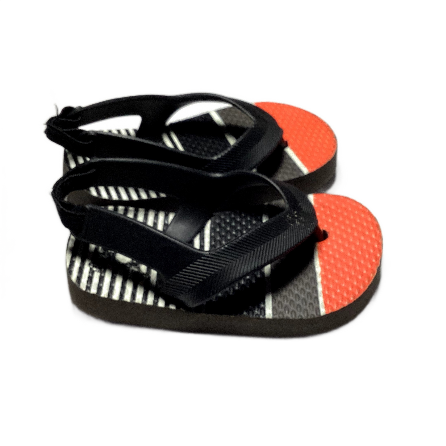 Size 3/4 Black/Orange Flip Flops w/Heel Strap